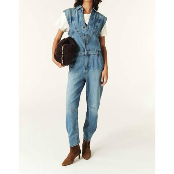 NEW BA&SH figo sleeveless jumpsuit in denim - Picture 1 of 5